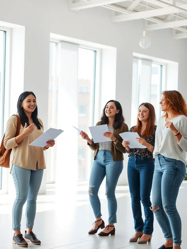 A photograph of young women confidently presenting their business ideas during a F.E.M Project entrepreneurship program, showcasing innovation and determination.